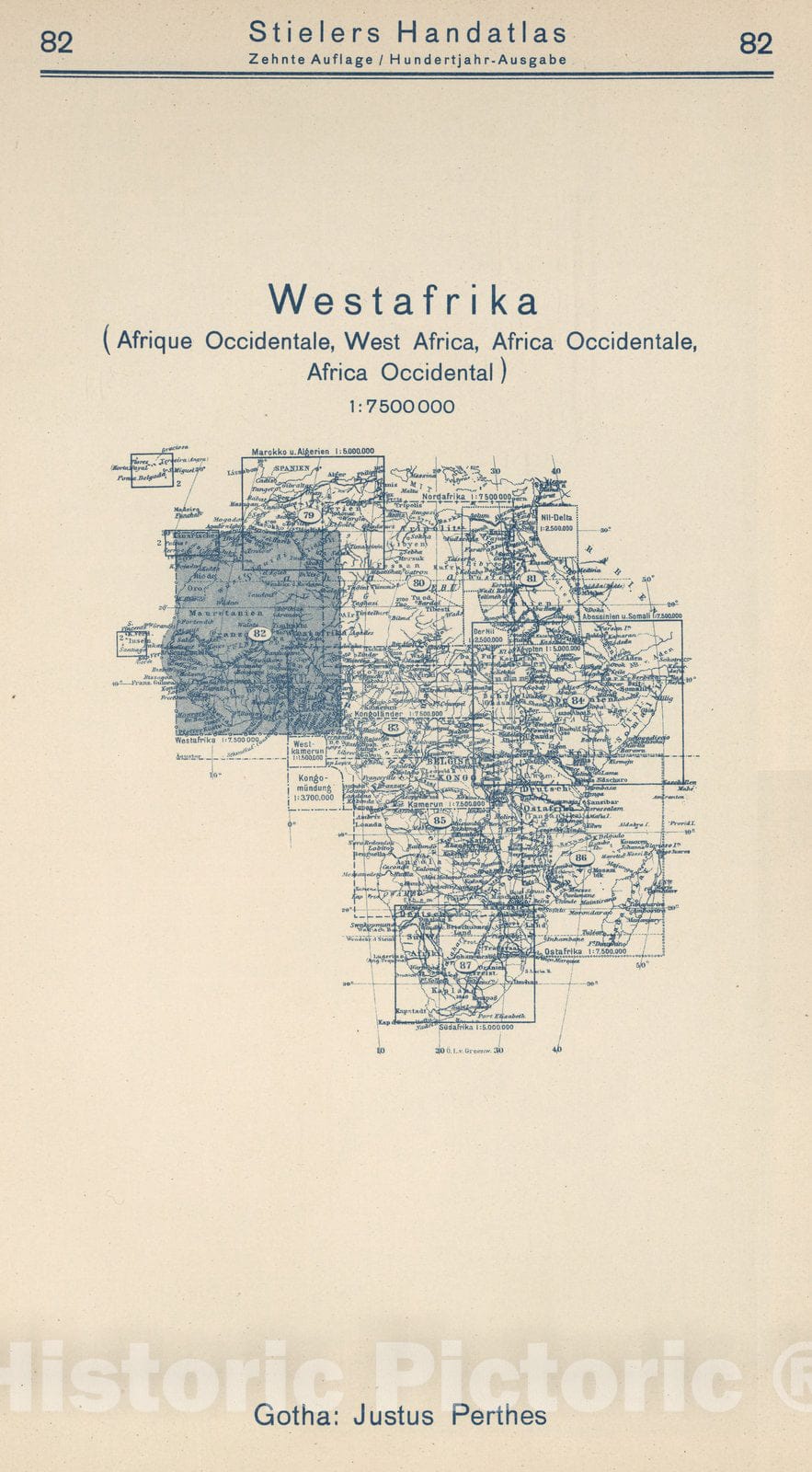 Historic Map : Index Map: 82. Westafrika. West Africa, 1925 - Vintage Wall Art