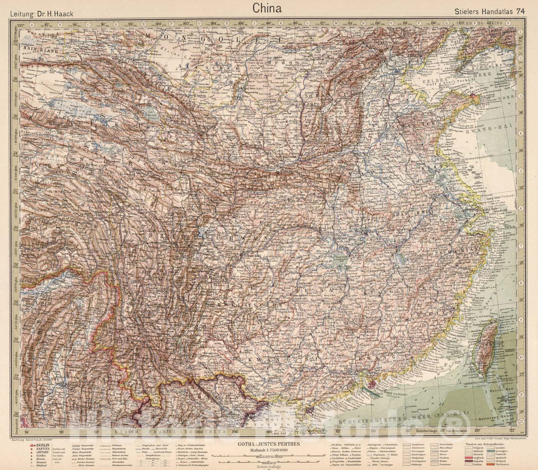 Historic Map : World Atlas Map, 74. China. 1925 - Vintage Wall Art