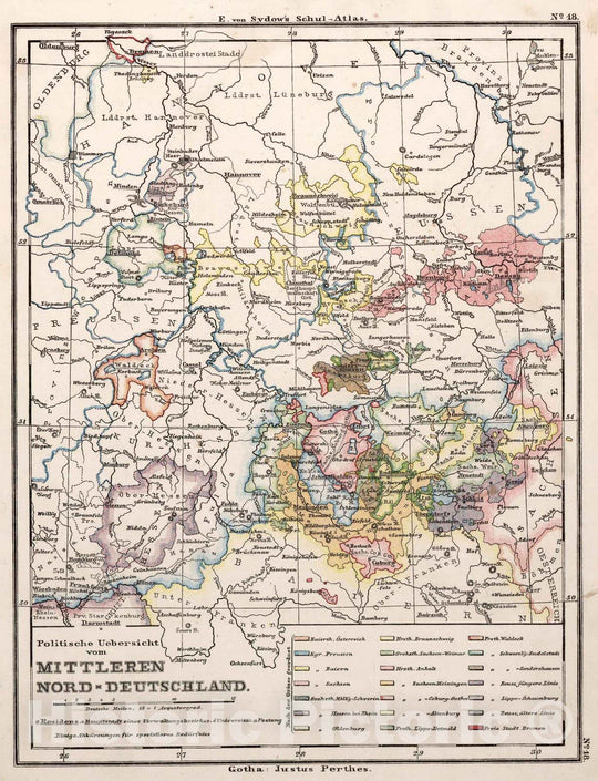 Historic Map : School Atlas Map, 18. Political Overview of North Central Germany. 1872 - Vintage Wall Art