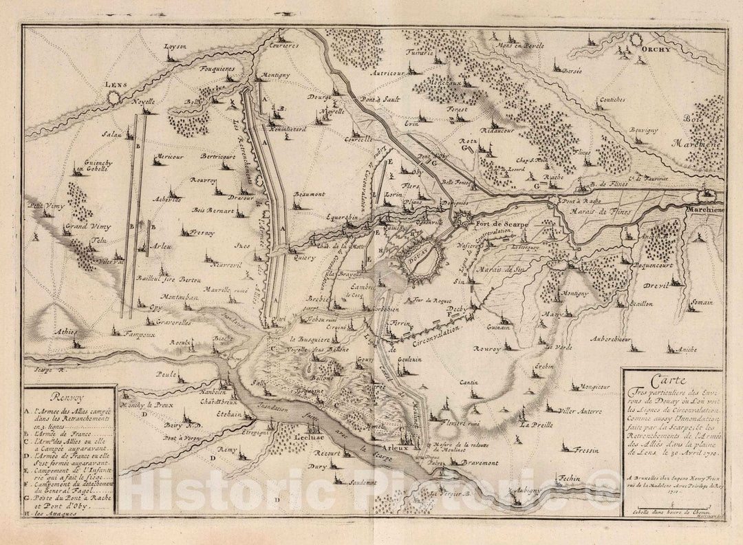 Historic Map : Douai , France,51. Le Siege Douay (Douai), France & ses environs. 1710. 1710 , Vintage Wall Art