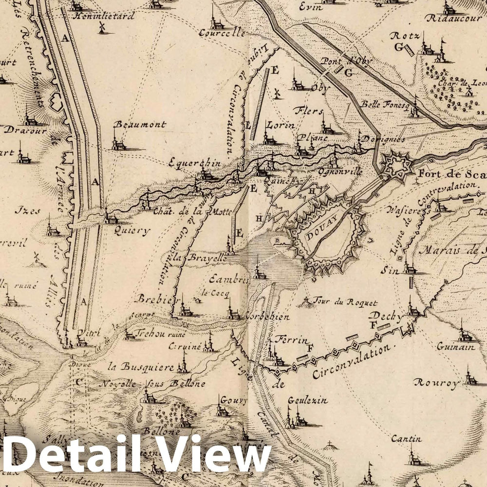 Historic Map : Douai , France,51. Le Siege Douay (Douai), France & ses environs. 1710. 1710 , Vintage Wall Art