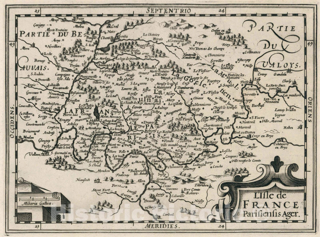 Historic Map : France,L'Isle de France : Parisiensis Ager 1636 , Vintage Wall Art