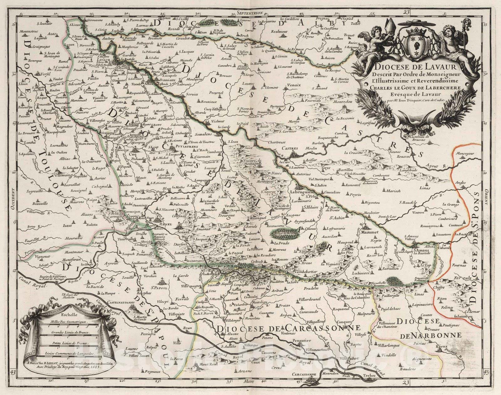 Historic Map : Lavaur , FranceDiocese de Lavaur. 1683 , Vintage Wall Art