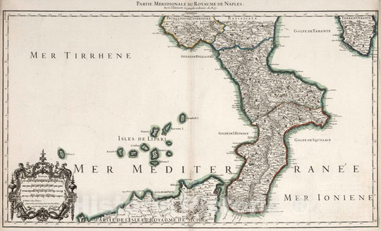 Historic Map : Naples (Italy)Le Royaume de Naples (southern sheet). 1706 , Vintage Wall Art