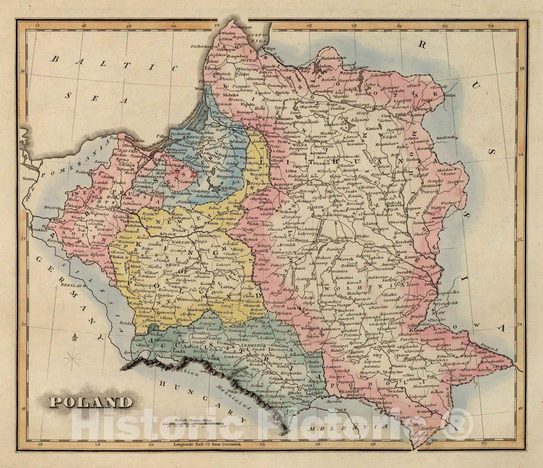 Historic Map : World Atlas Map, Poland. 1823 - Vintage Wall Art