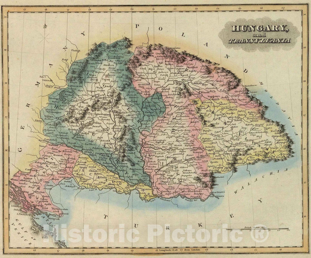 Historic Map : World Atlas Map, Hungary, Transylvania. 1823 - Vintage Wall Art