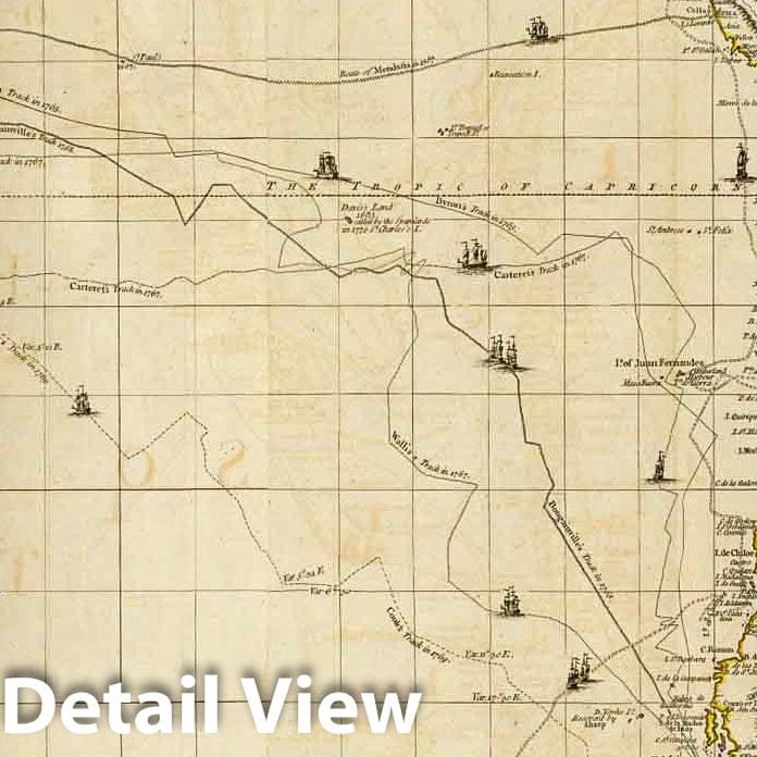 Historic Wall Map : Chart containing the greater part of the South Sea to the South of the Line. 1776 - Vintage Wall Art