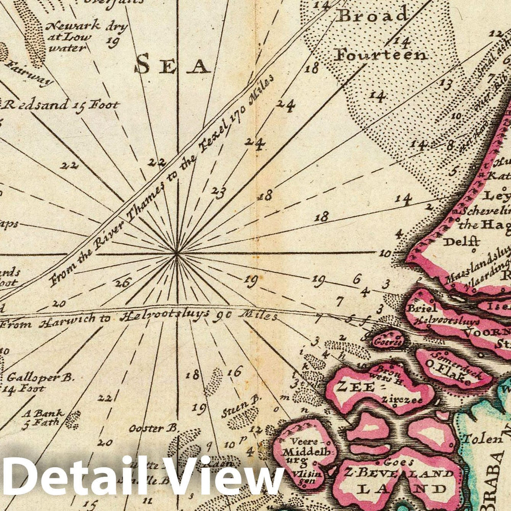 Historic Map : World Atlas Map, Chart of part of coast of England, Holland & Flanders &c. 1736 - Vintage Wall Art