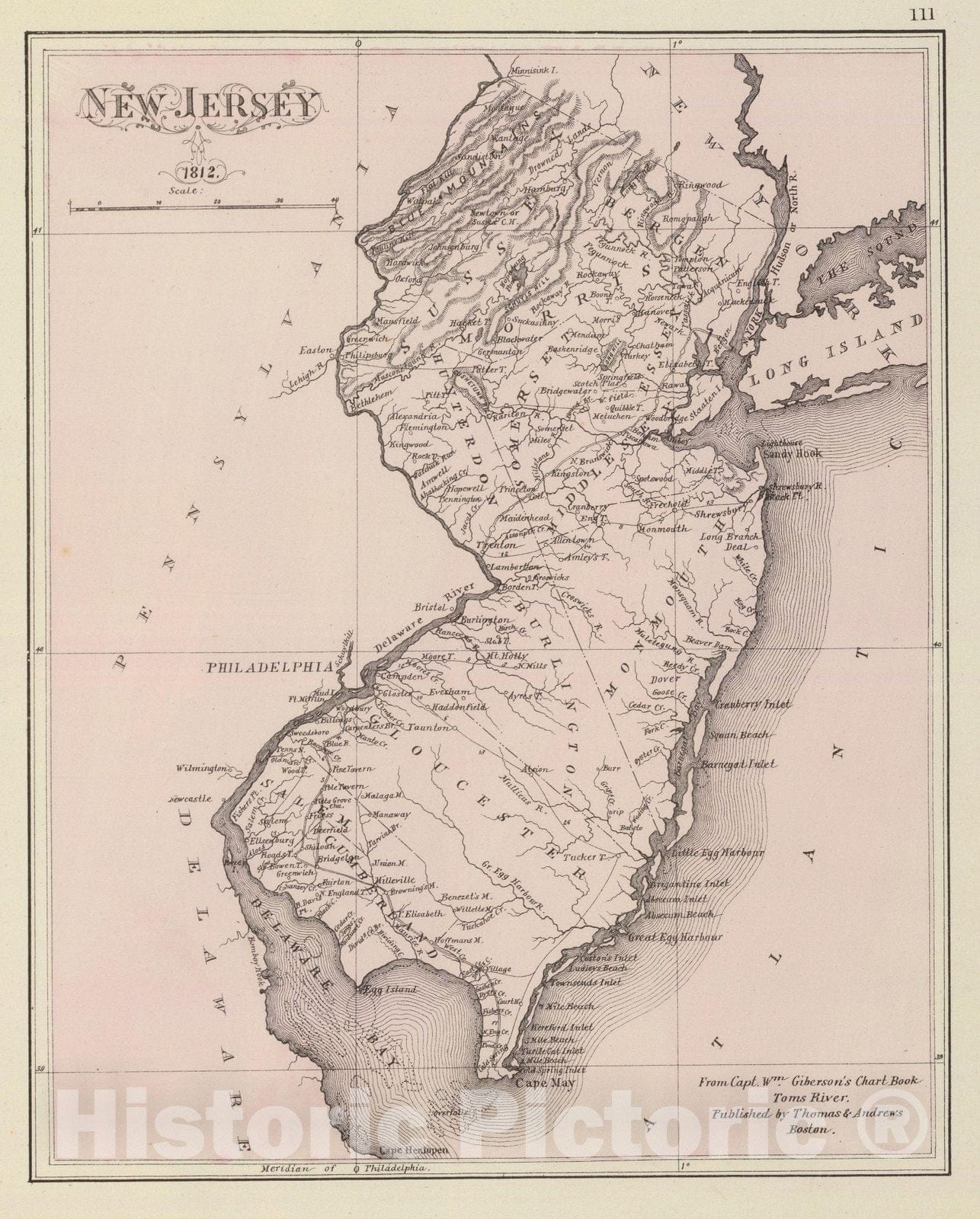 Historic Map : State Atlas Map, New Jersey, 1812. 1878 - Vintage Wall Art