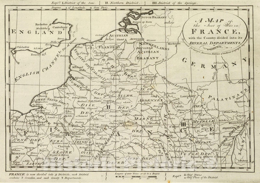 Historic Map : Map of the Seat of War in France, with the Country divided into its Several Departments, 1796 - Vintage Wall Art