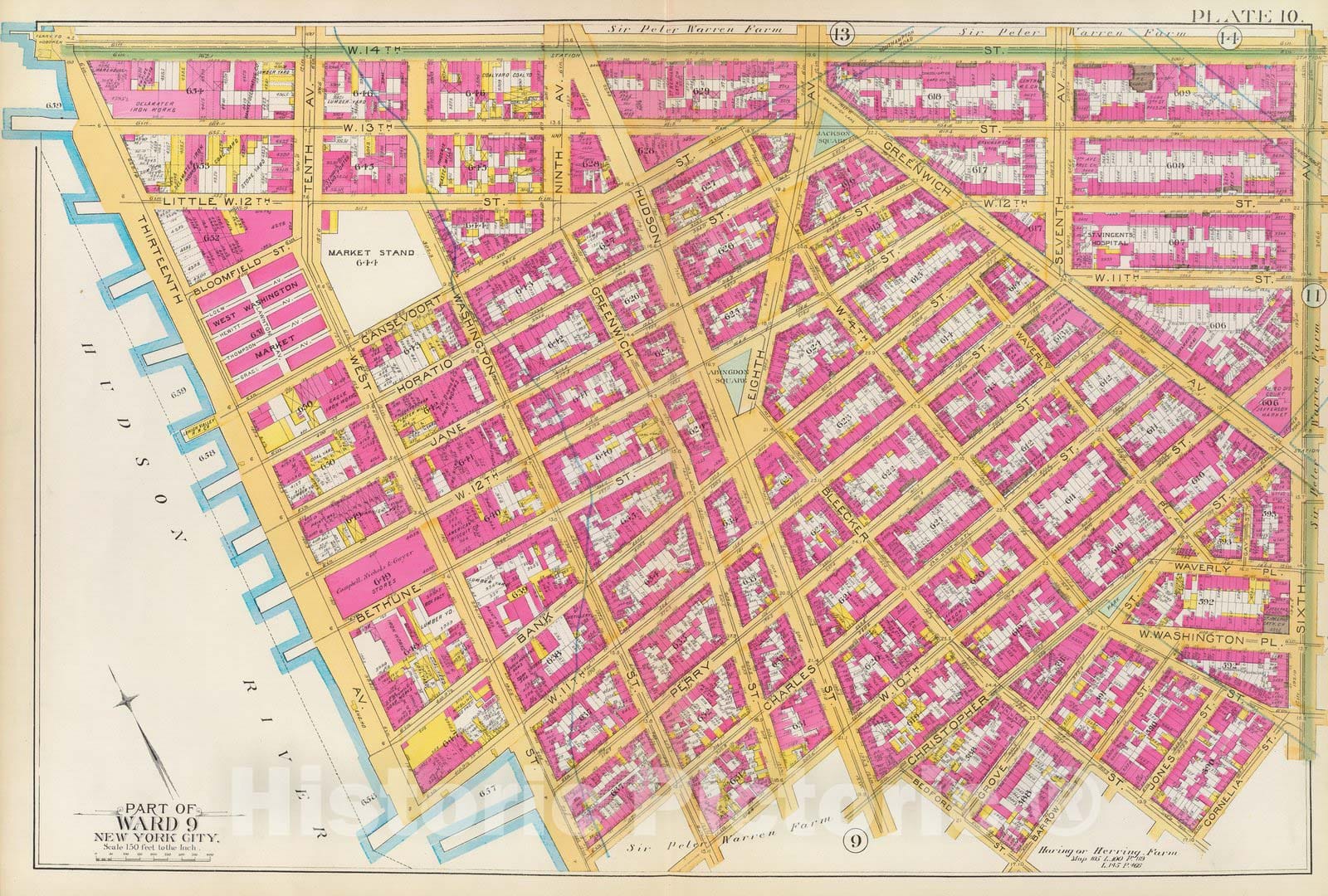 Historic Map : Manhattan Fire Insurance City Atlas Map, Pl. 10: ward 9. 1891 - Vintage Wall Art