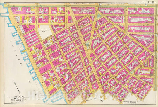 Historic Map : Manhattan Fire Insurance City Atlas Map, Pl. 10: ward 9. 1891 - Vintage Wall Art