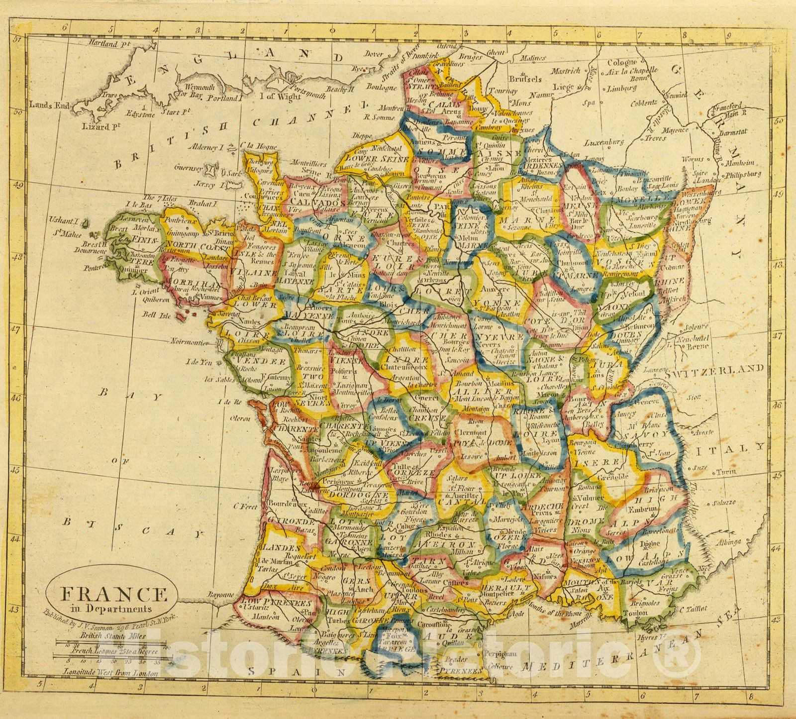 Historic Map : World Atlas Map, France. 1821 - Vintage Wall Art