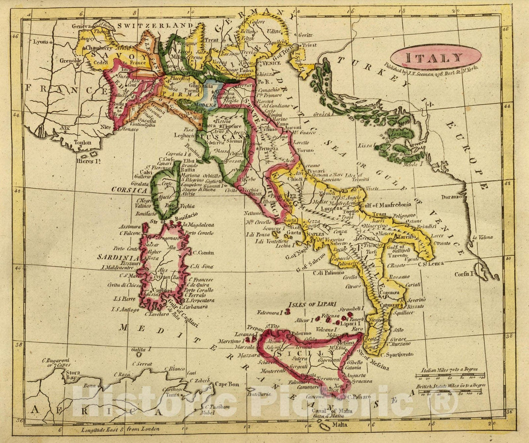 Historic Map : World Atlas Map, Italy. 1821 - Vintage Wall Art