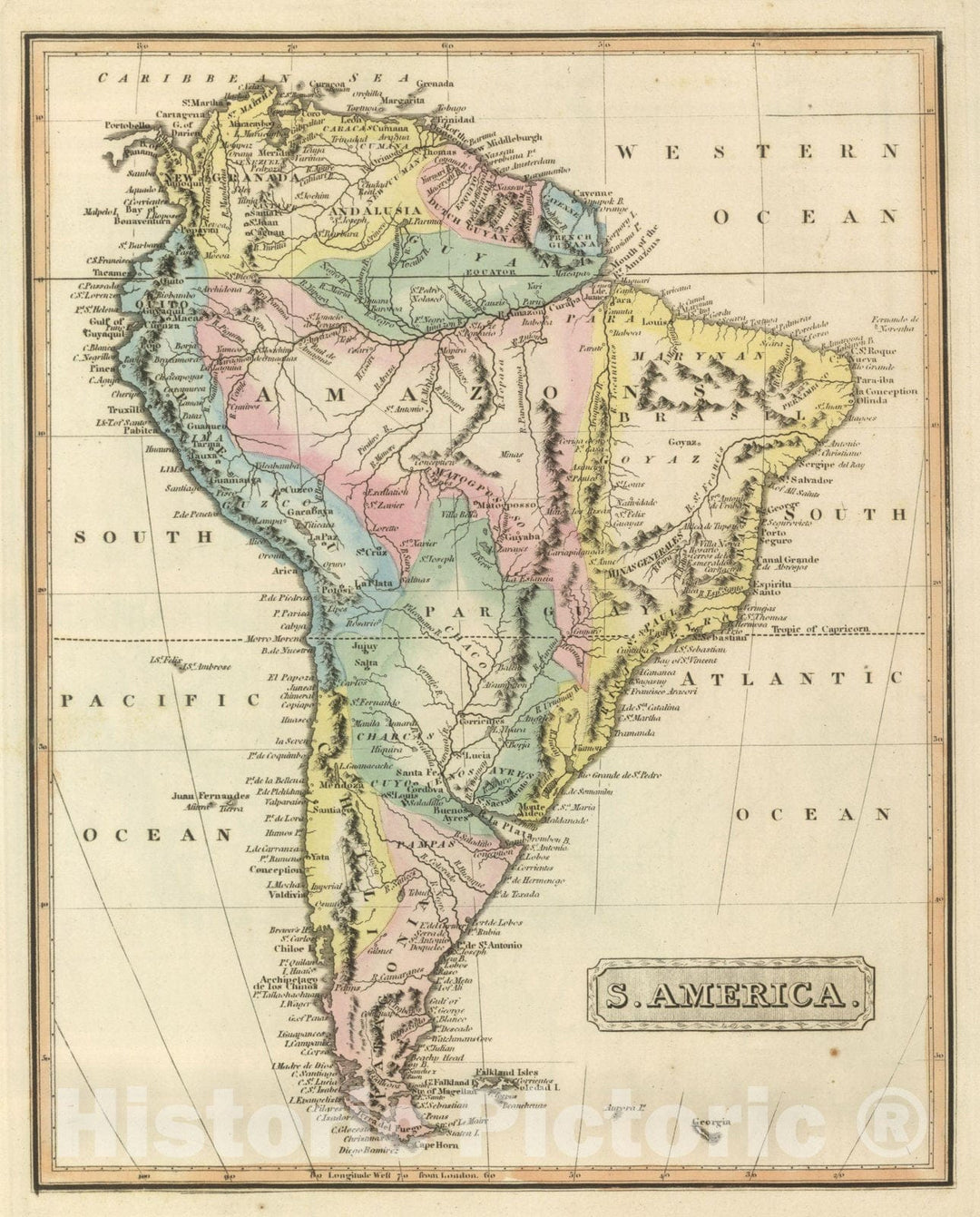 Historic Map : World Atlas Map, South America. 1817 - Vintage Wall Art