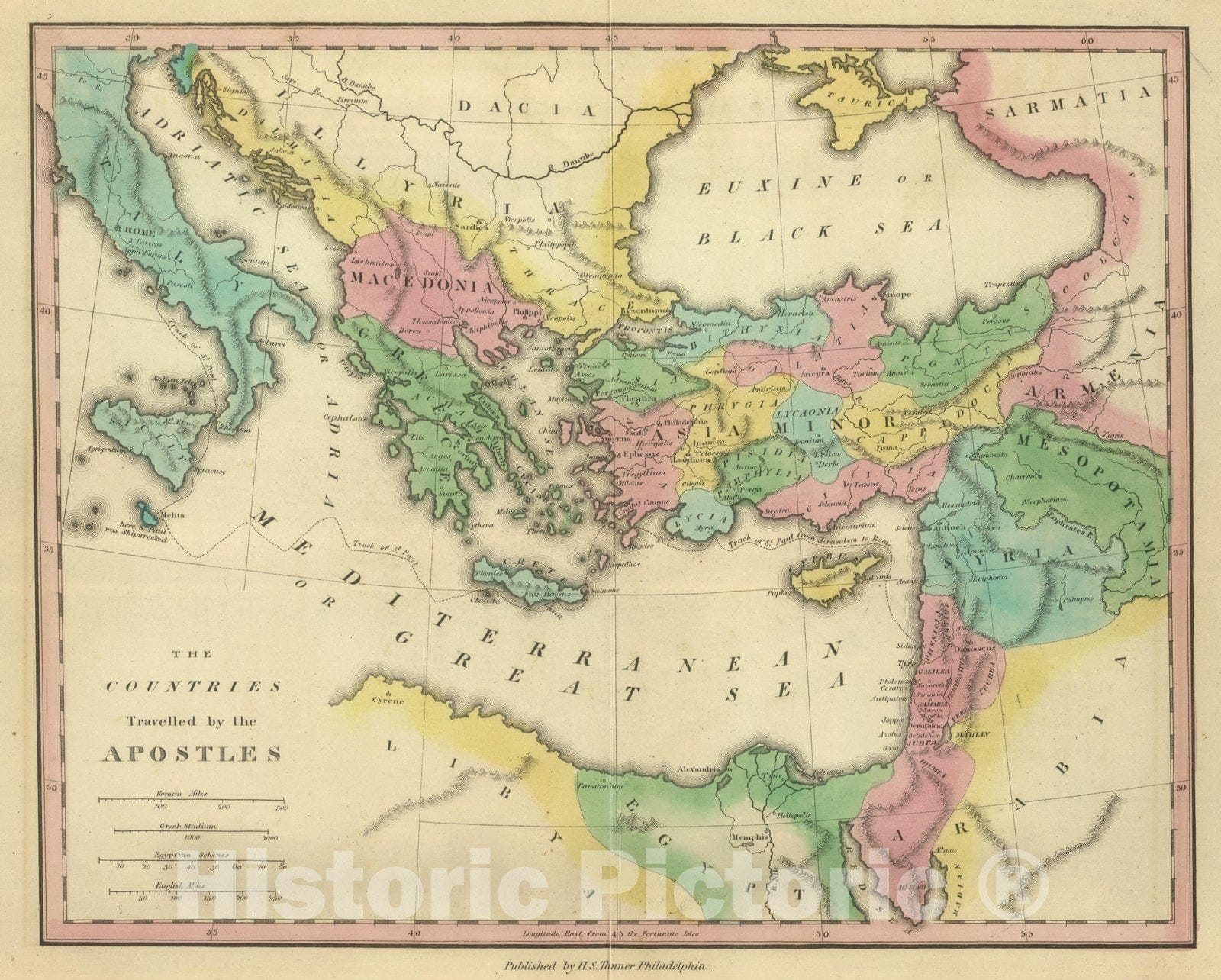 Historic Map : Classical Atlas Map, Countries Traveled by the Apostles. (1826) 1826 - Vintage Wall Art