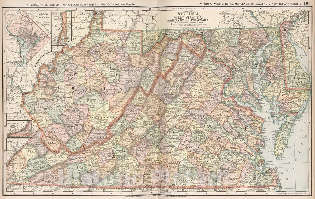 Historic Map : Map of Virginia, West Virginia, Maryland and Delaware, 1891 - Vintage Wall Art