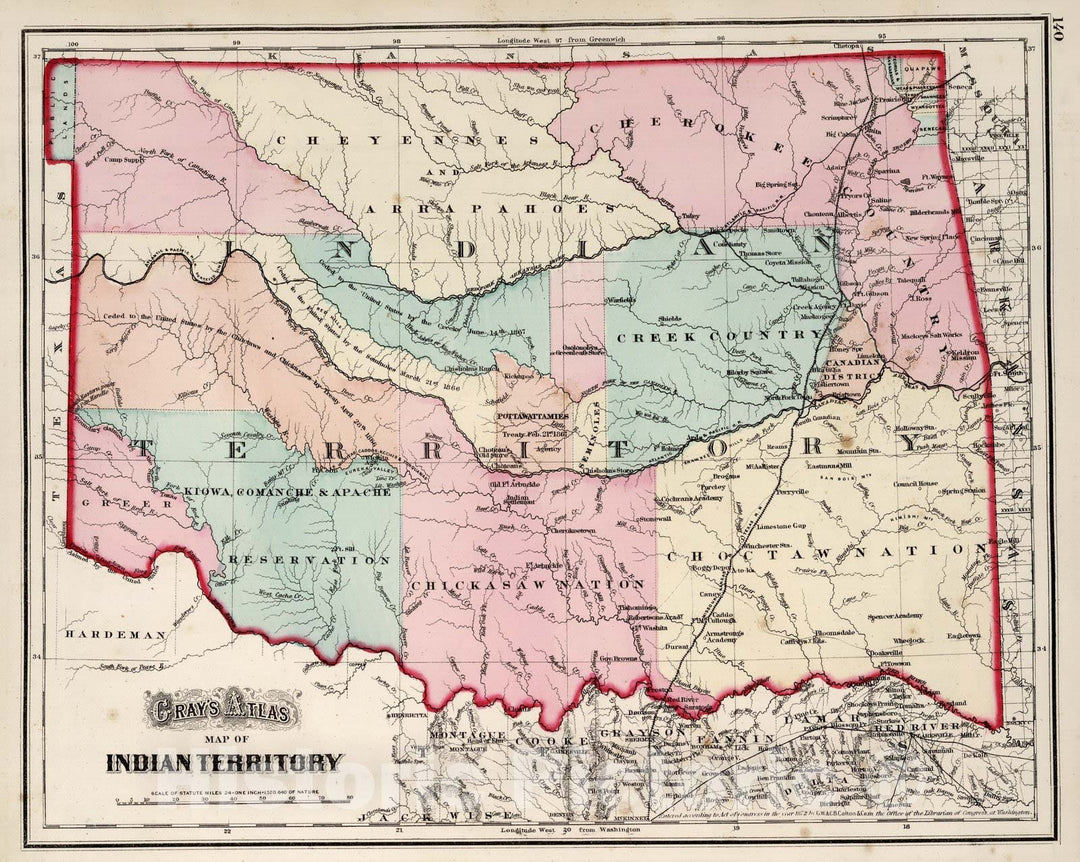 Historic Map : World Atlas Map, Indian Territory. 1873 - Vintage Wall Art