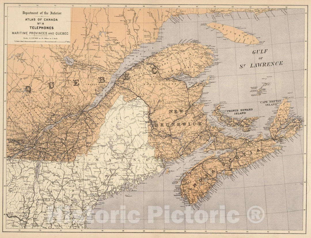 Historic Map : No.14, Telephone : Maritime Provinces and Quebec 1906 - Vintage Wall Art