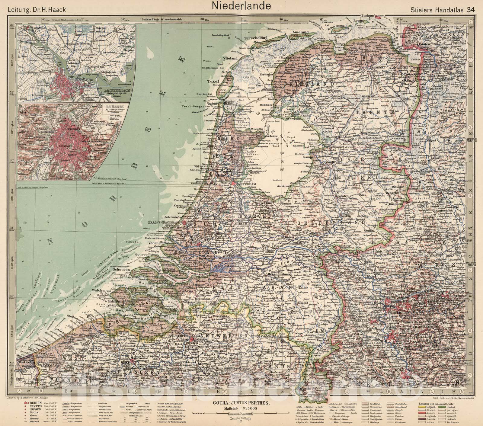 Historic Map : Netherlands,34. Niederlande. Netherlands. 1925 , Vintage Wall Art