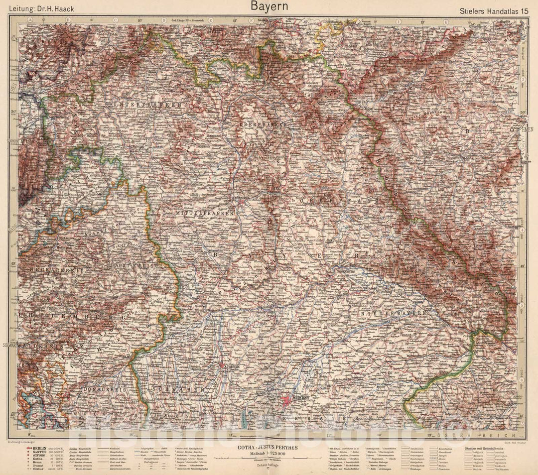 Historic Map : Germany,15. Bayern. Bavaria. 1925 , Vintage Wall Art