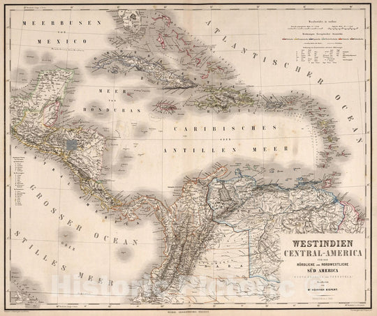 Historic Map : Venezuela, , West IndiesWest Indien, Central-America und das Nordliche und Nordwestliche Sud America 1866 , Vintage Wall Art