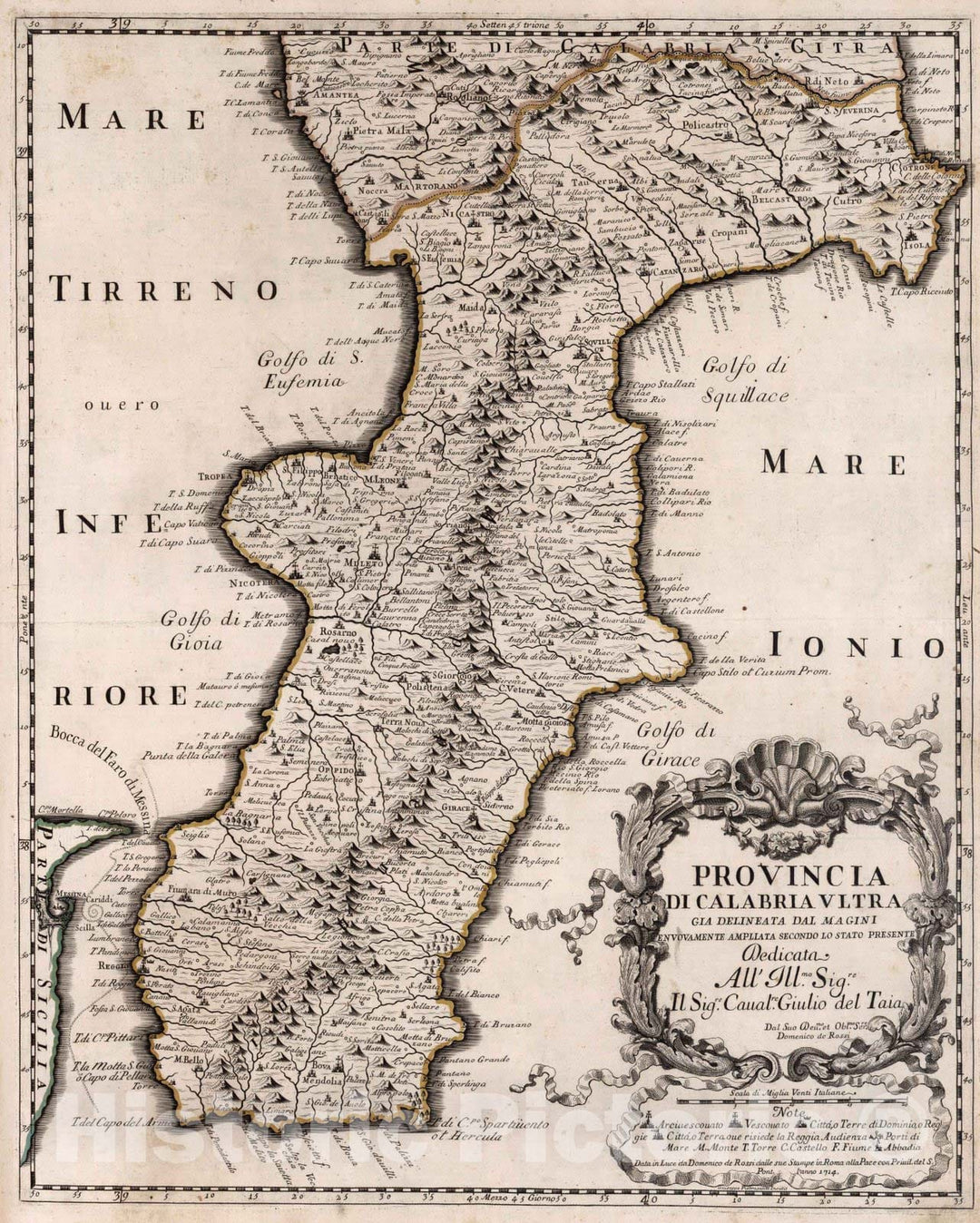 Historic Map : Italy, , EuropeProvincia di Calabria Ultra 1714 , Vintage Wall Art