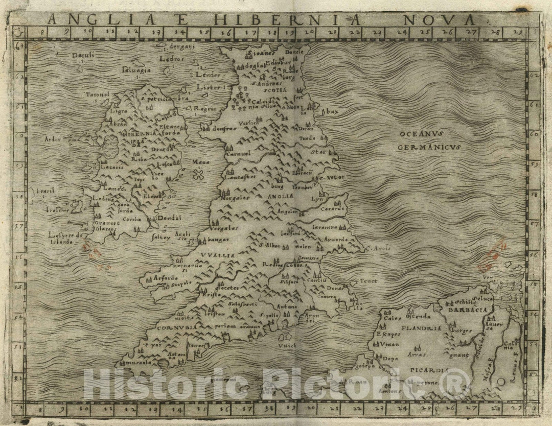 Historic Map : England, British IslesAnglia e Hibernia Nova 1548 , Vintage Wall Art