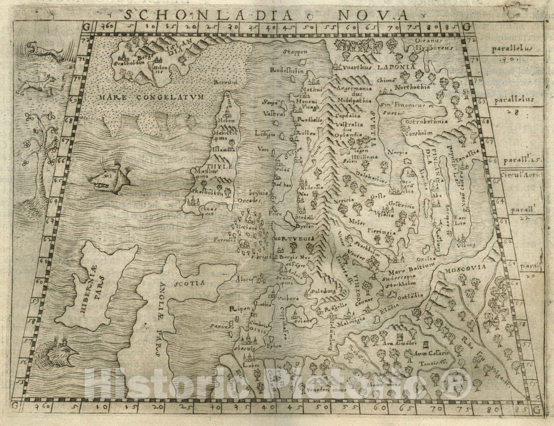 Historic Map : Europe, NorthernSchonlandia nova 1548 , Vintage Wall Art