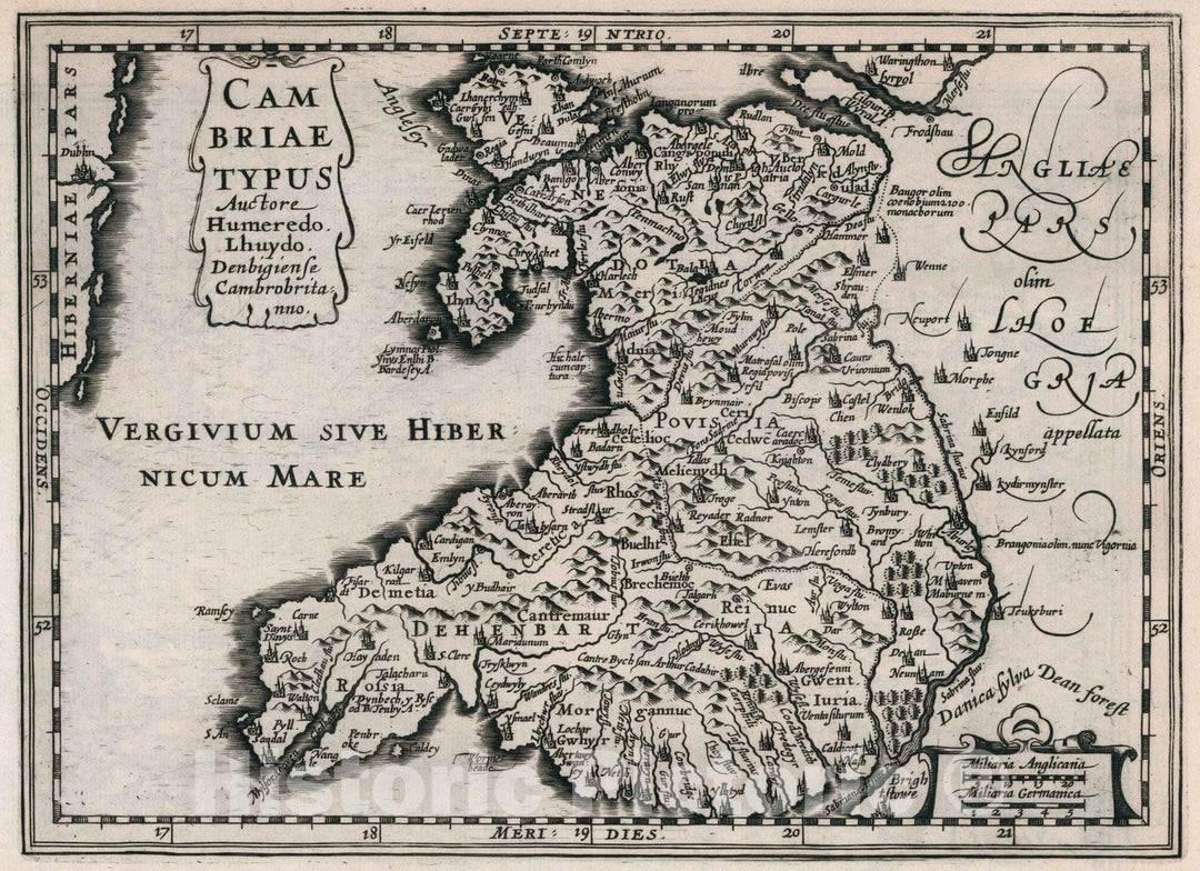 Historic Map : Wales,Cambriae typus 1636 , Vintage Wall Art