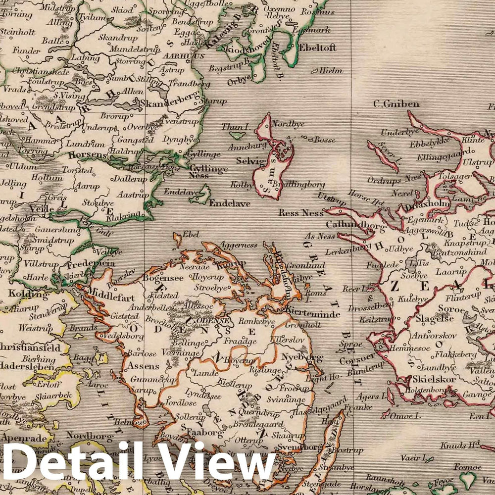 Historic Map : World Atlas Map, Denmark. 1841 - Vintage Wall Art