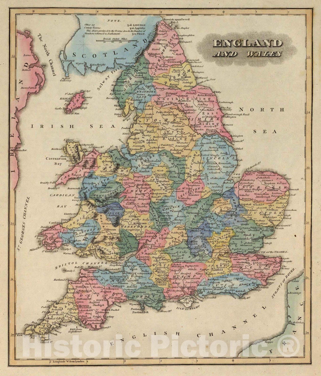 Historic Map : World Atlas Map, England and Wales. 1823 - Vintage Wall Art