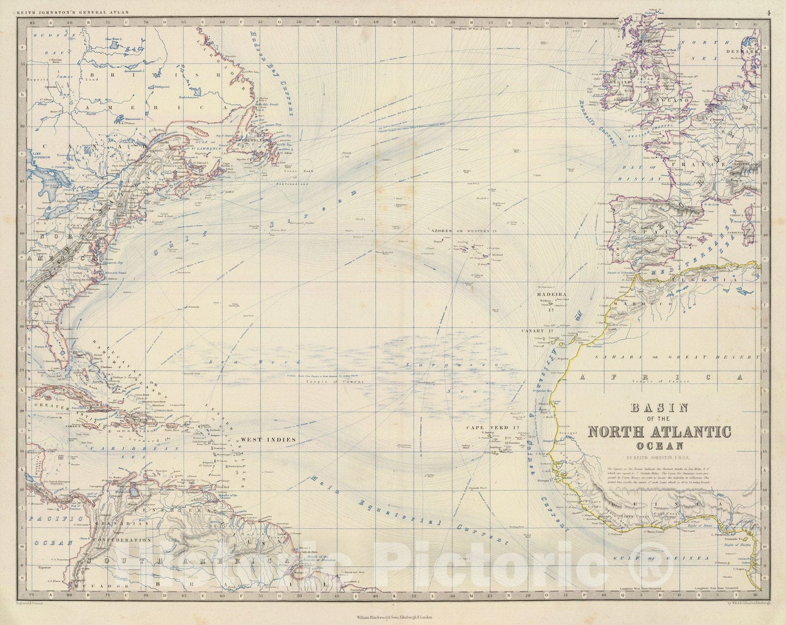 Historic Map : World Atlas Map, N. Atlantic Ocean. 1861 - Vintage Wall Art