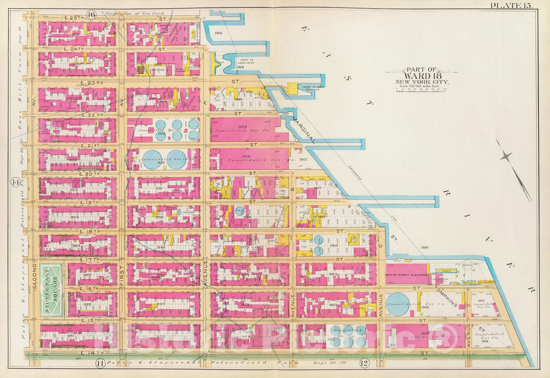 Historic Map : Manhattan Fire Insurance City Atlas Map, Pl. 15: ward 18. 1891 - Vintage Wall Art