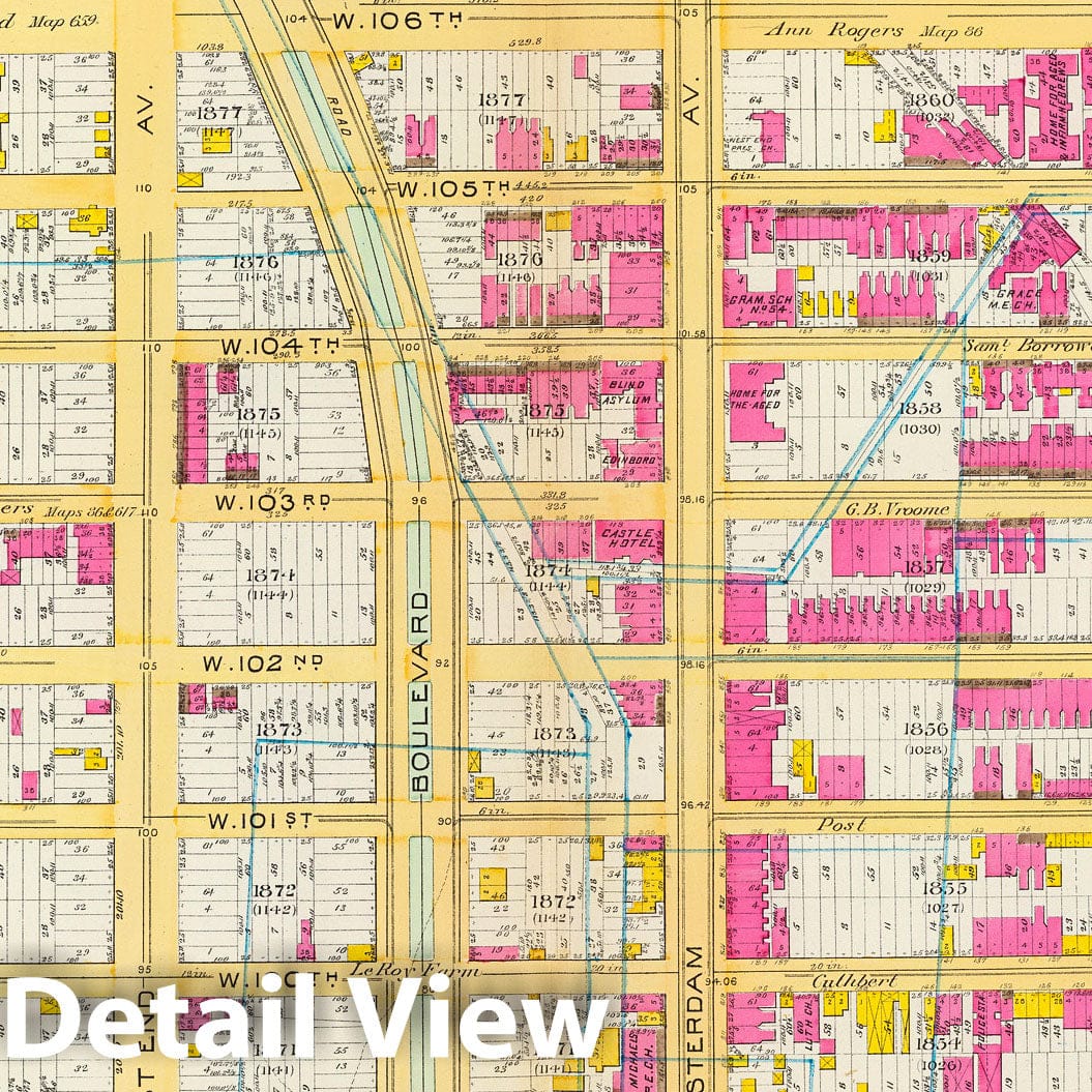 Historic Map : Manhattan Fire Insurance City Atlas Map, Pl. 37: ward 12. 1891 - Vintage Wall Art