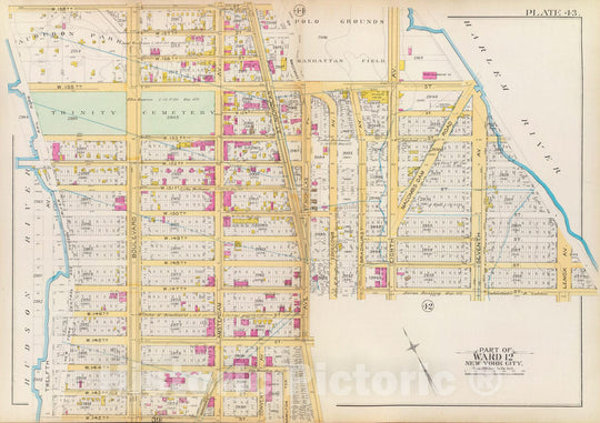 Historic Map : Manhattan Fire Insurance City Atlas Map, Pl. 43: ward 12. 1891 - Vintage Wall Art