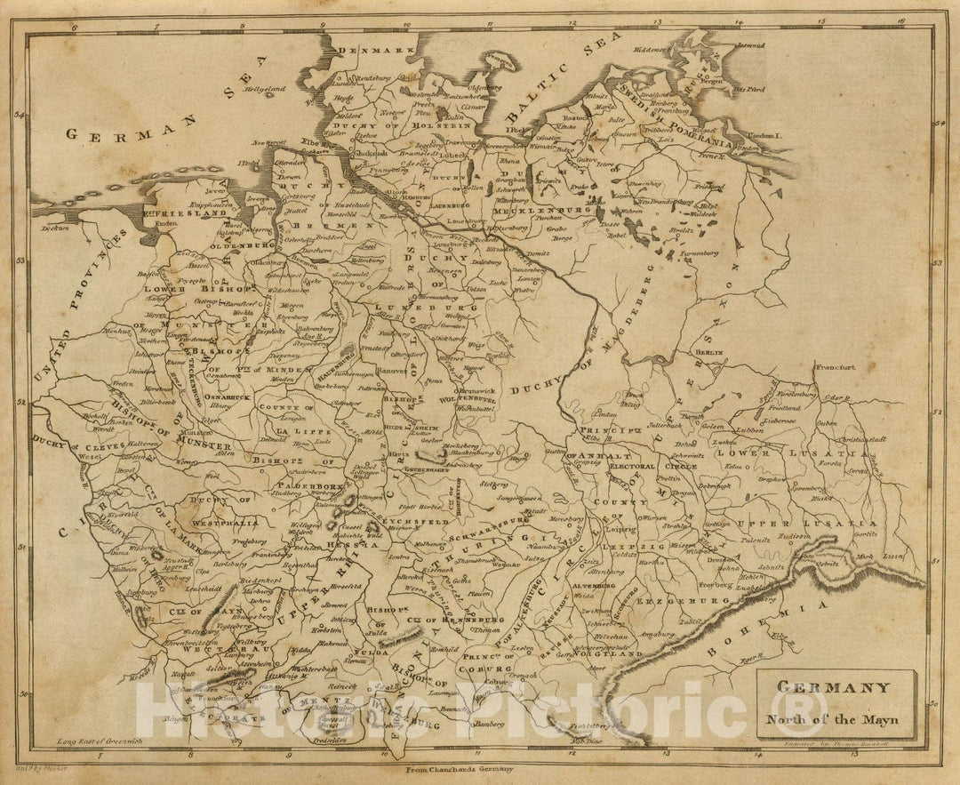 Historic Map : World Atlas Map, Germany north. 1812 - Vintage Wall Art