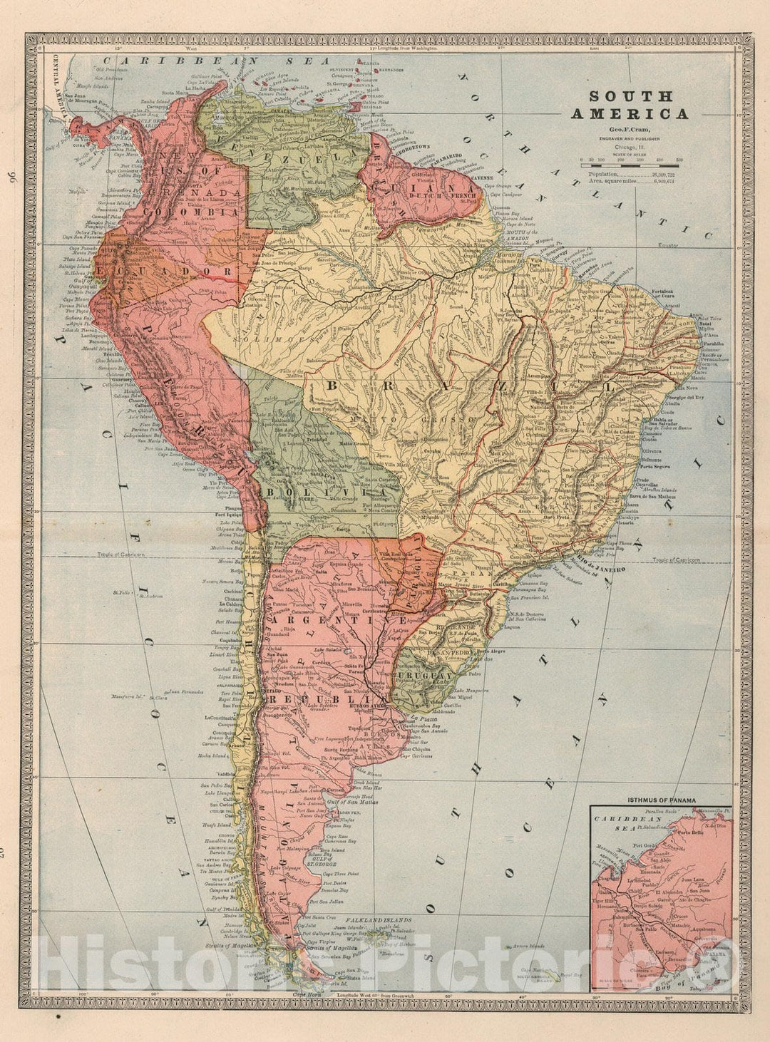 Historic Map : World Atlas Map, South America. 1883 - Vintage Wall Art