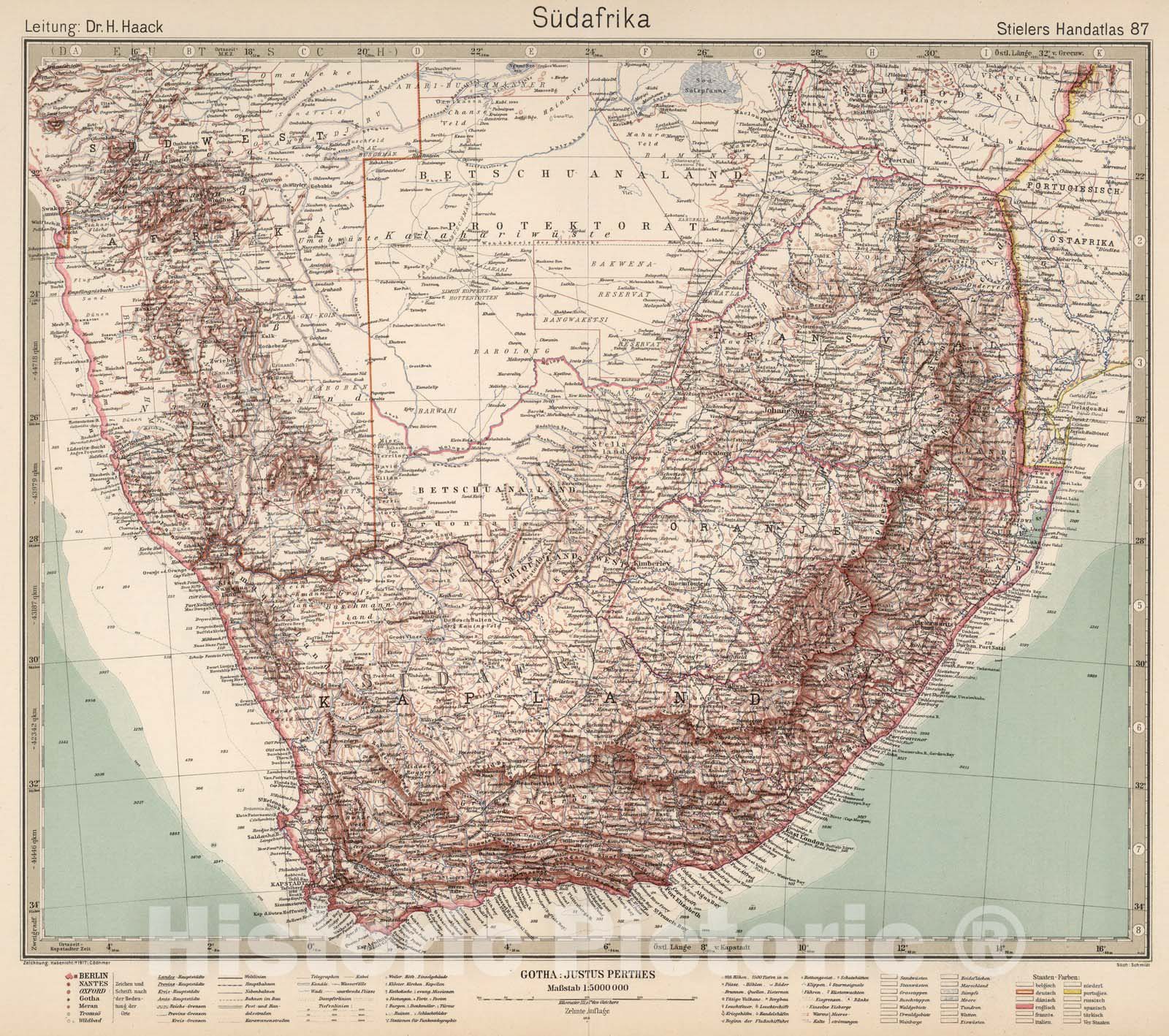 Historic Map : South Africa,87. Sudafrika. South Africa. 1925 , Vintage Wall Art