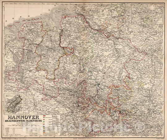 Historic Map : Germany,Hannover, Braunschweig, Oldenburg und die Hansestadte 1867 , Vintage Wall Art