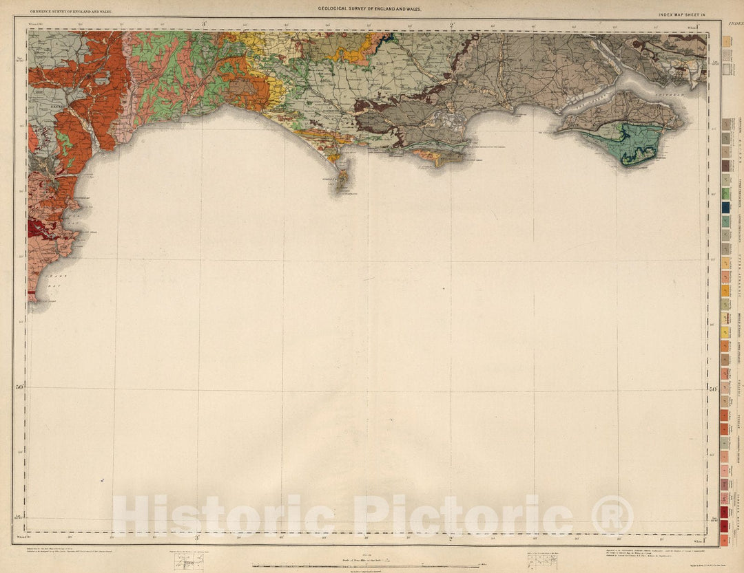 Historic Map : Geologic Atlas Map, Sheet 14. Ordnance Survey of England and Wales. 1896 - Vintage Wall Art