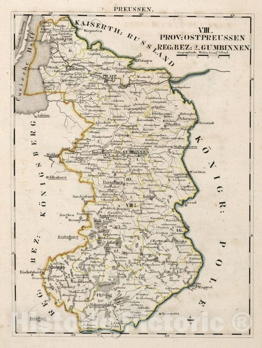 Historic Map : Prussia , Germany, V.2:6-10:X. Preussen. VIII. Prov: Ostpreussen. Reg: Bez: 2. Gumbinnen 1825 , Vintage Wall Art