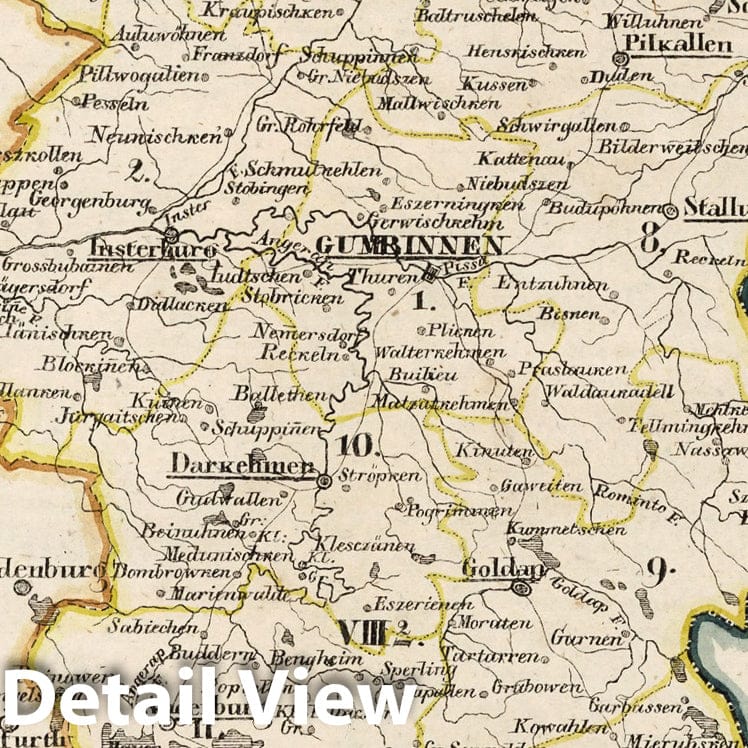 Historic Map : Prussia , Germany, V.2:6-10:X. Preussen. VIII. Prov: Ostpreussen. Reg: Bez: 2. Gumbinnen 1825 , Vintage Wall Art