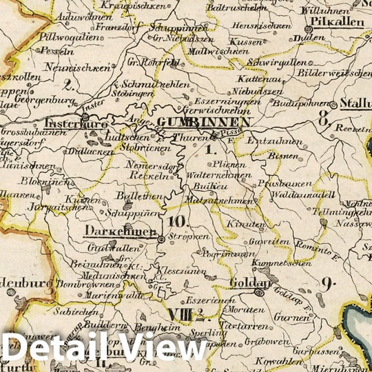 Historic Map : Prussia , Germany, V.2:6-10:X. Preussen. VIII. Prov: Ostpreussen. Reg: Bez: 2. Gumbinnen 1825 , Vintage Wall Art