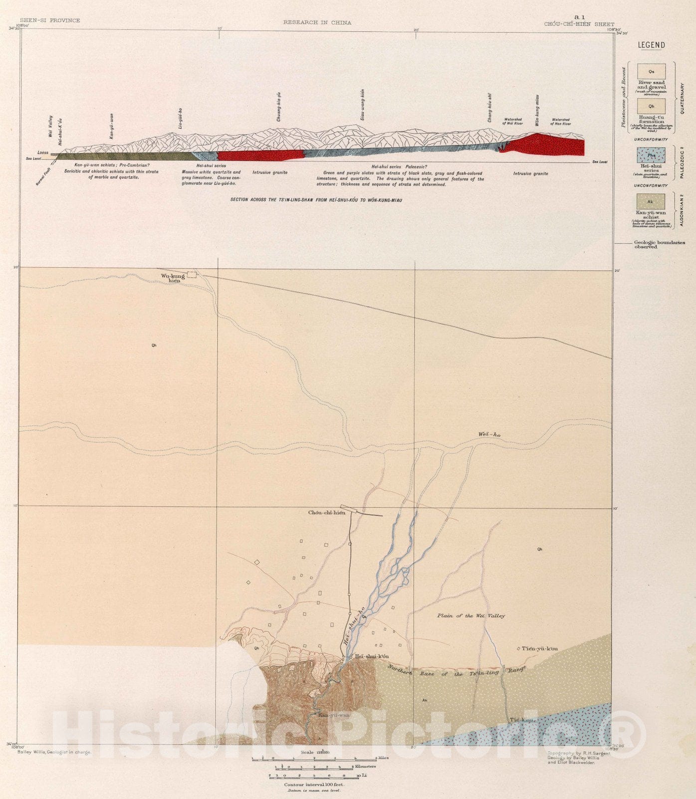 Historic Map : China, Geologic Atlas Map, a-1. Chou-Chi-Hien Sheet. 1906 , Vintage Wall Art