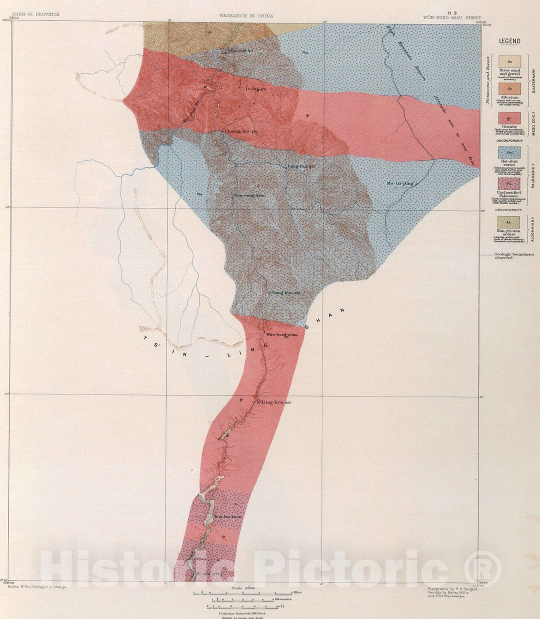 Historic Map : Geologic Atlas Map, a-2. Won-Kung-Miau Sheet. 1906 v1 Vintage Wall Art