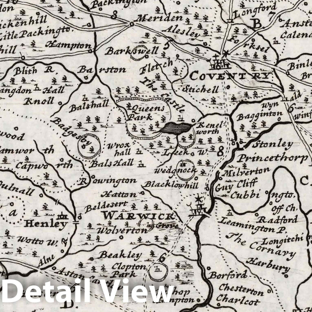 Historic Map : Warwick Shire. By H. Moll Geographer 1724 - Vintage Wall Art