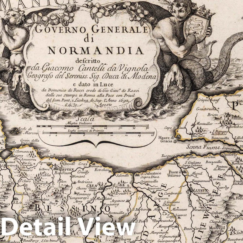 Historic Map : France, , EuropeGoverno generale di Normandia 1692 , Vintage Wall Art