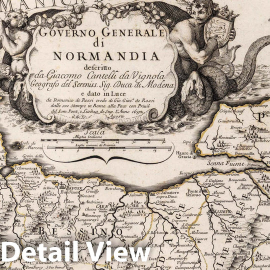 Historic Map : France, , EuropeGoverno generale di Normandia 1692 , Vintage Wall Art