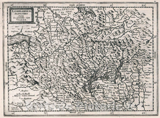 Historic Map : Italy, Lombardy (Italy)Lombardiae Alpestris pars occidentalis cum Valesia 1636 , Vintage Wall Art